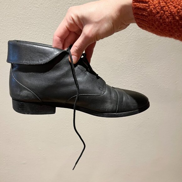 Black Leather Lace-Up Ankle Boots - Women's Size 9 - Picture 11 of 16